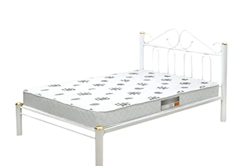 Cama Casal Ferro Com Cabeceira Branca E Estrado Em Pinus