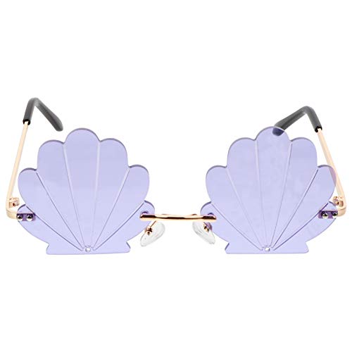 1Pc Fashion Sunglasses Shell Shaped Eyeglasses Rimless Wave Sunglasses for Adults Party Glasses (Purple)