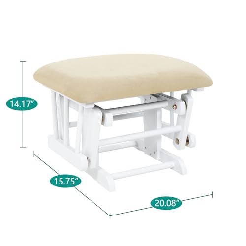 Naomi Home Brisbane Glider and Ottoman Set with Smooth Rocking & Gliding Motion, Ergonomic High-Back Support, Cushioned Armrests, Solid Wood Base, Storage Pockets, White/Cream Nursery Chair - Image 5