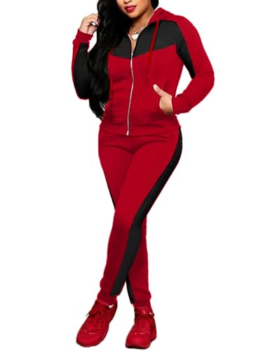 Bealin Damen Jogging-Sets 80er 90er Jahre Zweiteilige Outfits Sweatsuit Langarm Reißverschluss Tops und Sweatpants Workout Trainingsanzug Sets, Rot, schwarz, Medium Bealin Damen Jogging-Sets 80er 90er Jahre Zweiteilige Outfits Sweatsuit Langarm Reißverschluss Tops und Sweatpants Workout Trainingsanzug Sets, Rot, schwarz, Medium