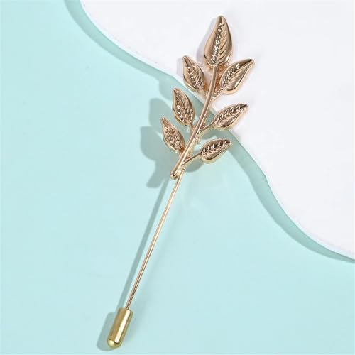 Image of coadipress Gentlemen Gold Silver Leaf Brooches Simple Elegant Retro Double Leaf Collar Pin Brooch Gold Silver Plant Leaves Brooches