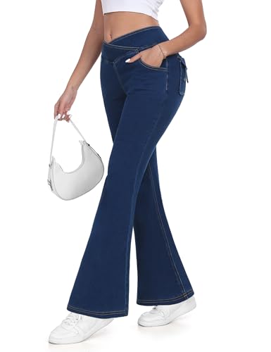 Flare Jeans for Women Bell Bottom High Crossover Waisted Stretchy Butt Lifting Bootcut Jeggings Denim Pants2