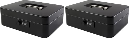 Image of KYODOLED Large Cash Box with Combination Lock Safe Metal Money Box with Money Tray for Security Lock Box 9.84 inchx 7.87 inchx 3.54 inch Black (Pack of 2)