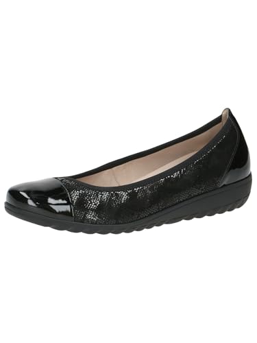 CAPRICE Ballerines Femme en Cuir à Talon compensé, Noir (Black Comb), 39 EU