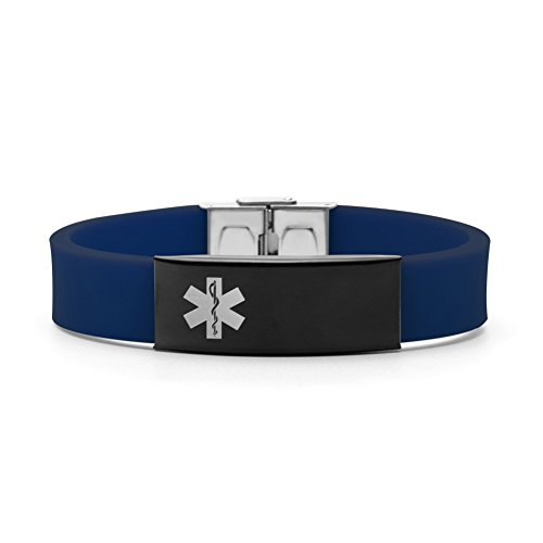 BAIYI Silicone Sports Medical Alert ID Bracelet Blue for Men and Women 5-8in (Free Engraving)