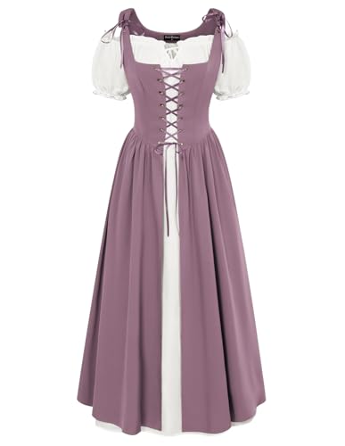 Scarlet Darkness Renaissance Costume Women Corset Fairy Medieval Dresses Plus Size Short Sleeve Peasant Dresses Light Purple L