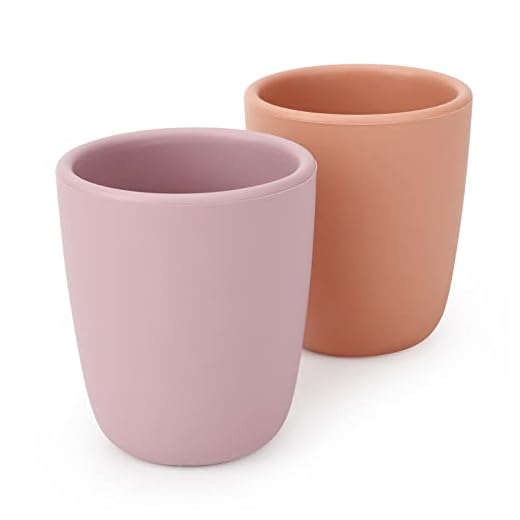 AULEGE Silicone Toddler Cup, 2 Pack BPA Free Silicone Drinking Training Cup for 6 Months+ Babies, 4 fl. oz Tiny Open Cup for Infants (Muted, Dusty Lilac)