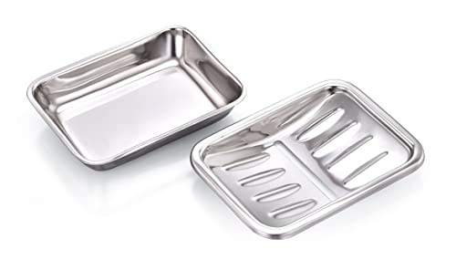 Image of Expresso Soap Dish Holder Stainless Steel Soap Tray with Drain for Bathroom, Shower, and Kitchen Sink (Rectangle-N)