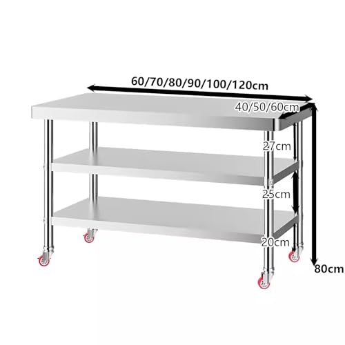Tavolo da cucina commerciale con ruote girevoli, resistente bancone in acciaio inox per una facile mobilità in ristoranti e case, postazione di lavoro versatile per chef
