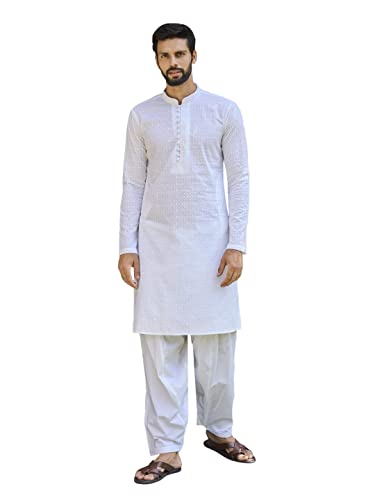 See Designs Men White Chikankari Embroidered Straight Kurta - Sd2Mkt_1093Xxl