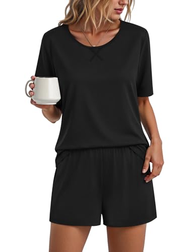 Image of Findsweet Pajama Set for Women 2 Piece Lounge Set Soft Sleepwear Summer Casual Short Pjs Sets with Pockets M-3XL