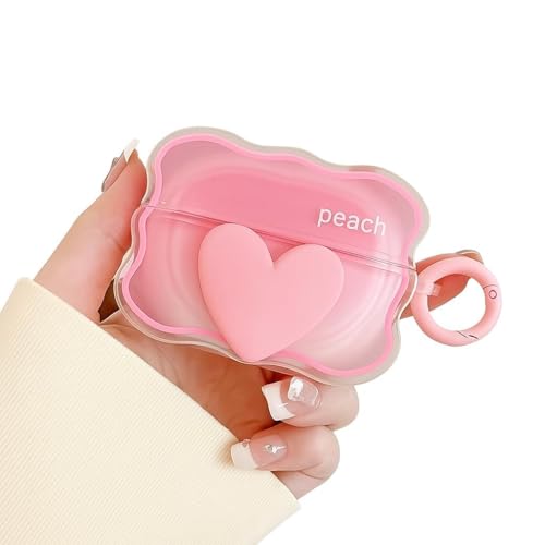 Image of Dezet Cute Soft Silicone Pouh Case for Airpods Pro GEN-2 (2022) � 3D Cartoon Animal Character Cover with Keychain Ring, Shockproof & Dustproof Protective Case for Kids & Girls (Heart Pink)