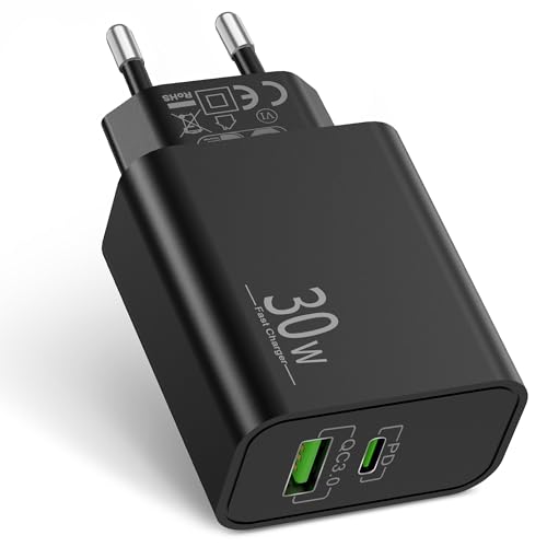 2-Port 30W USB C Ladegerät Netzteil für Samsung Galaxy S25 Ultra S24 S23 S22 S21 FE/5G, Z Fold 5/6, Z Flip 6/5, Note 20/10, A55 A54 A53 A35 A25 A15, USBC USB-A Ladestecker Super Fast Charger Adapter