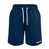 Hill & Sea Badehose Jungen Schnelltrocknend Boardshorts Atmungsaktiv Wasserabweisend Badeshorts mit Mesh-Futter Taschen und Verstellbarem Tunnelzug Marineblau 164