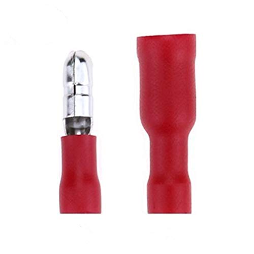 Conectores de crimpado de 100 piezas, conectores eléctricos, terminal de crimpado de conector de cable bullet 50 hembra y 50 macho (Rojo)