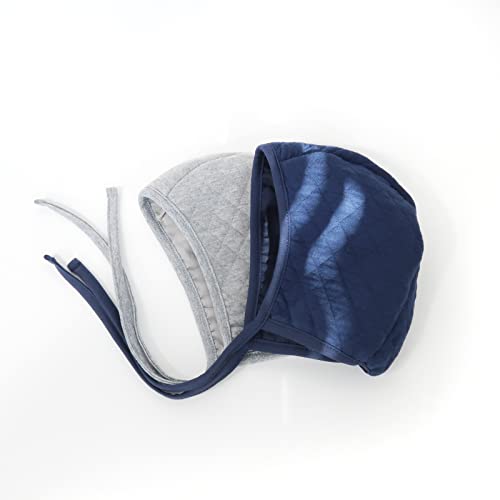 Jellytree Baby Hat Bonnet Quilted Pilot Cap Warm Muslin Lined Cotton Toddler Boys Girls Fashion Infant Beanie, Gray+Navy_L #TOP3