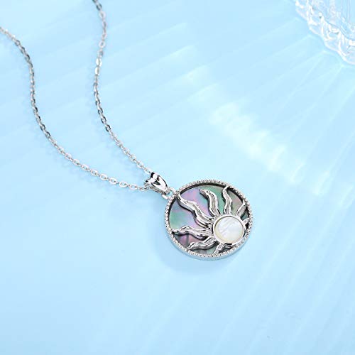 Eudora Sterling Silver Sun Necklace Mother Of Pearl Colorful Abalone Shell Neckless Pendant For Women Girl Wife Sister Gift, 18" Chain #TOP2