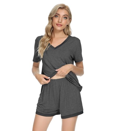 Image of WiWi Viscose from Bamboo Pajamas Set for Women Super Soft Short Sleeve Cooling Summer Plus Size Pjs Sets Sleepwear S-4X