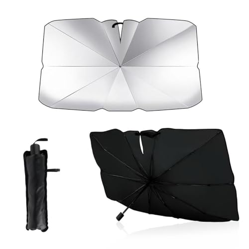Graplan Sonnenschutz Auto Frontscheibe 140 x 80 cm, 2025 Upgrade 10-Knochen-Faltstruktur Windschutzscheibe Sonnenschutz, Faltbar UV-Schutz Sommer Sonnenschirm mit Sonnenschirmhülle für SUV/PKW/LKW