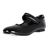 Linodes Economy Unisex-Child Easy Strap Tap Shoe for Girls and Boys Tap Flat-Black Patent-12M-Little Kid