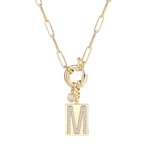 Mint & Lily Pave Initial Pendant Necklace with Paperclip Chain