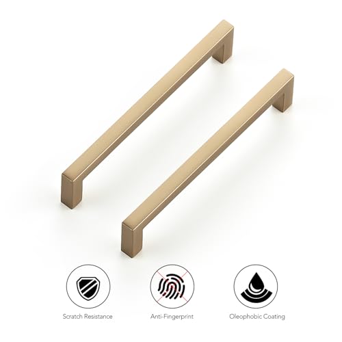 Image of Ravinte Champagne Bronze Cabinet Handles Slim Cabinet Pulls 5 Inch 25 Pack | Slim Square Bar Grip, Smooth Drawer Pull Feel, Kitchen Cabinet Update, For Cupboards, Dressers, Drawers, Hardware Projects