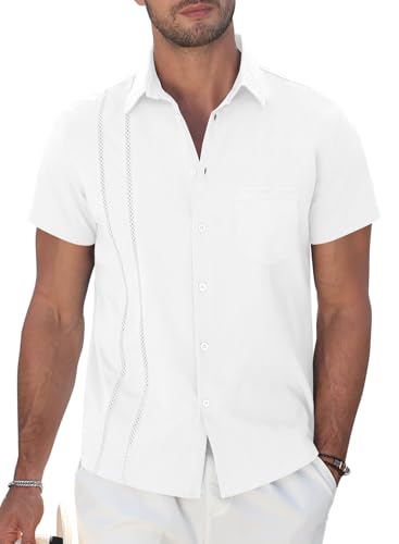 Mens Short Sleeve Cuban Guayabera Shirt Casual Button Down Summer Beach Vacation Shirts