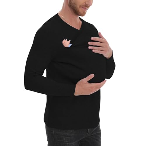 Kangaroo Shirt for Dad and Baby, V-Neck Long Sleeve T-Shirt, Grey, Male, Baby Boys, Modern, Loose Fit2