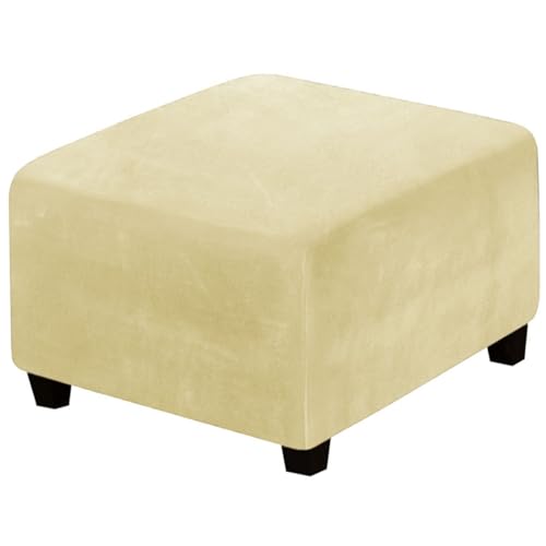 Uavchy Funda otomana Cuadrada de Terciopelo, Funda elástica para reposapiés, Funda Protectora para Taburete con Parte Inferior elástica para Sala de Estar (Beige)