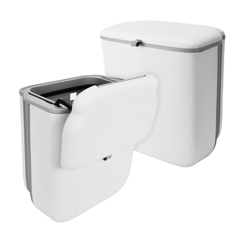 10 L Poubelle Murale pour Cuisine, Poubelle de Pliable Suspendue avec Couvercle, Poubelles Compostable pour Salle de Bain, Trash Bin murale pour...