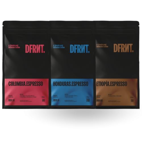 DFRNT. Café de Especialidad en Grano Colombia, Honduras y Etiopía | Pack Travesía | 3x250gr | Pack Degustación (86.75 Puntos SCA) Specialty Coffee 100% Arábica Ideal para Cafeteras Espresso
