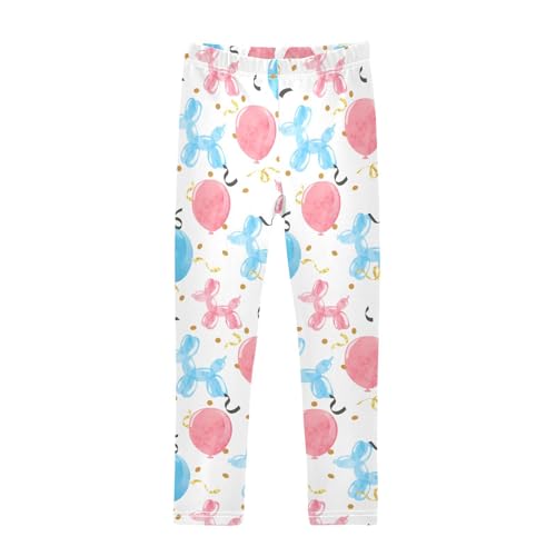 Blue Pink Balloon Girls Leggings,Workout Leggings for Girls Toddler Athletic Leggings Size for 3-10T