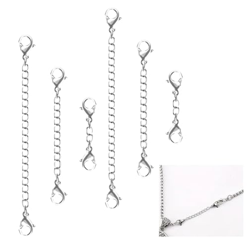 6PCS Necklace Extender Stain/Less St/EEL Silver Necklace Extender Fine Chain Extender for Jewelry Making Jewelry Accessories for Necklaces Suspenders Bracelets Anklets Stainless Silver Chain