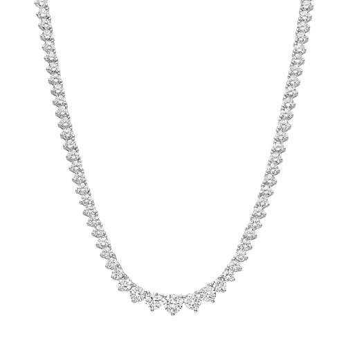 KISPER Graduated Tennis Necklace for Women – 14K Gold Plated 5A CZ Simulated Diamond Necklace – 3-Prong Setting, 3-5mm Stones, Adjustable 15-18' (14k White Gold)
