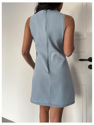 SOLY HUX Women's Denim Mini Dress Deep V Neck Bow Tie Front Sleeveless A Line Summer Jean Dresses2