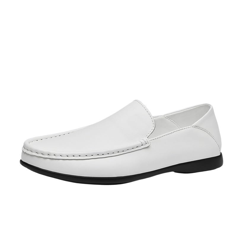 Mens Vintage Loafers Vegan Leather Moccasins Shoe Round Toe Solid Color Comfortable Fashion Classic Slip On