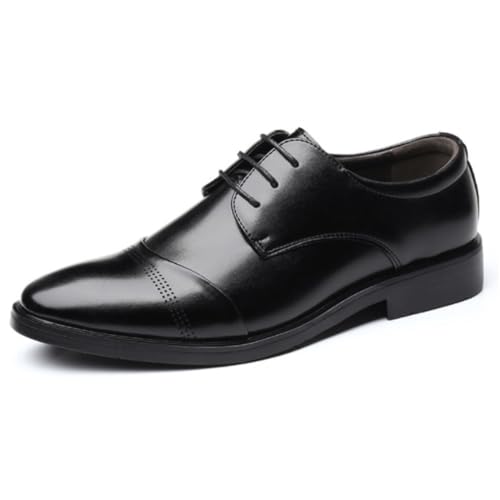 Mens Dress Oxford Shoes Waterproof Leather Lace Up Brogue Non Slip Rubber Sole Block Heel Casual Formal Comfortable Versatile