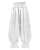 FIAMLL VIKTORIANISCHES BLOOMERS DAMEN WEISS VINTAGE PUMPHOSE MIT RÜSCHEN LOLITA PUMPKIN PANTALOONS STEAMPUNK LANGBLOOMERS FÜR RENAISSANCE KOSTÜM SCHLAFHOSE ODER UNTERROCK L