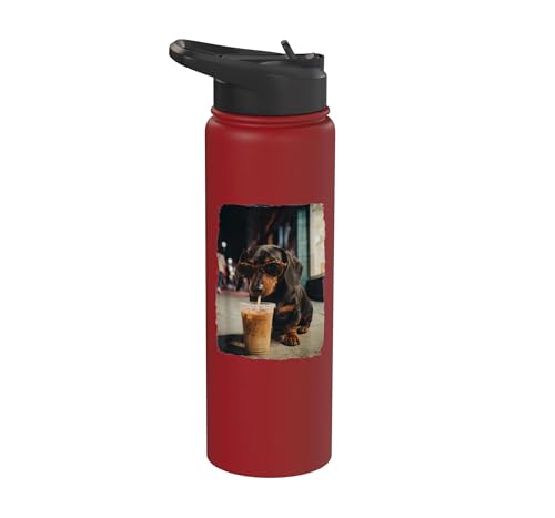 Funny Dachshund Drinking Iced Coffee Cute Wiener Dog Sunglas Stainless Steel Insulated Water Bottle