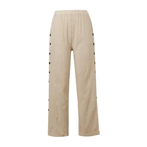 fanmpghleoo Striped Linen Pants Women Summer Elastic High Waisted Wide Leg Pinstripe Pants Casual Plus Size Beach Gauze Pants3