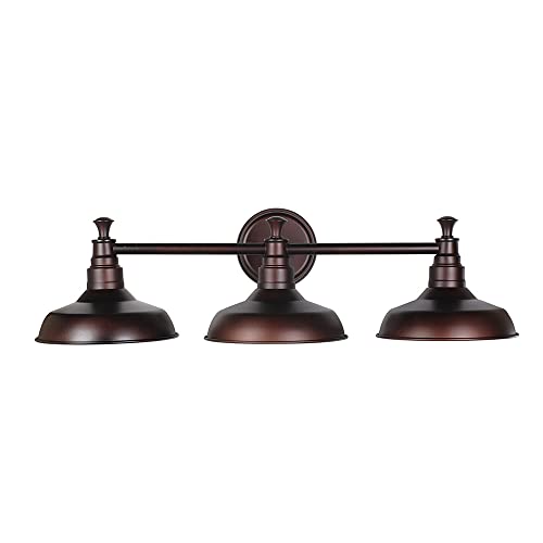 Image of Design House 520320 Kimball Industrial Farmhouse 3-Light Indoor Bathroom Vanity Light with Metal Shades for Over the Mirror, Coffee Bronze