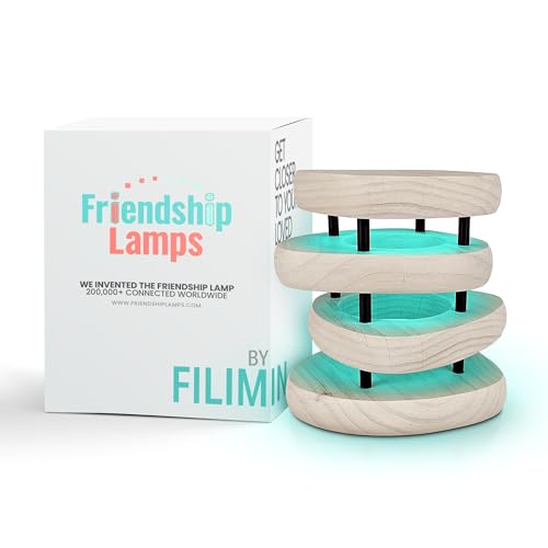 Friendship Lamp® by Filimin Mid-Century Knotty Alder Wood Design - Wi-Fi Touch Lamp LED Light for Long-Distance, Connection, Relationship, Gift, 200+ Colors, App Setup (White/Black Single)