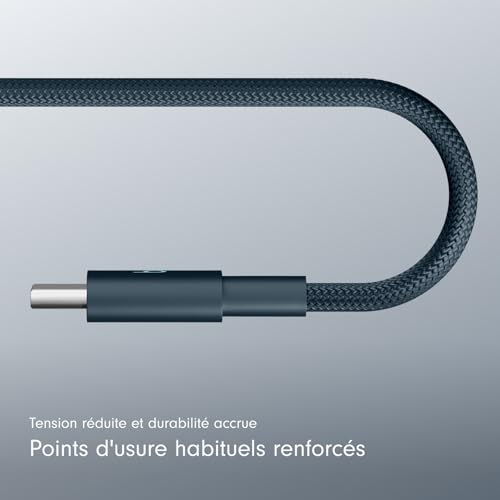 Beats USB-C vers USB-C Câble tissé, charge rapide, durable/anti-nœuds, chargeur compatible pour les appareils Apple et Android (1,5 m) - Bleu nitro