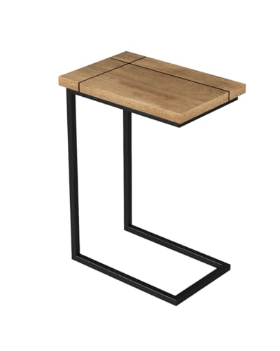 Image of Modern C-Side End Table for Living Room - Mango Wood with Black Metal Frame, Contemporary Sofa Side Table for Bedroom & Office (18L x 11D x 24H Inches) (Natural)