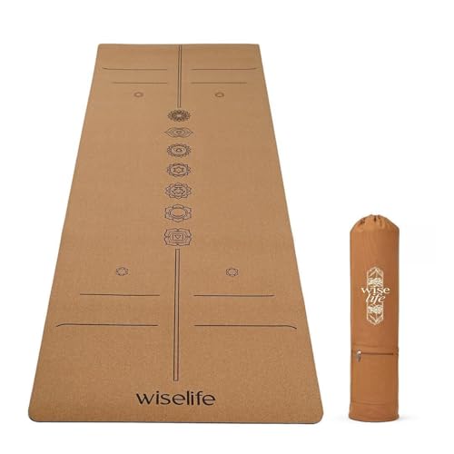 Image of Wiselife Cork Natural Rubber Yoga Mat with Carry Strap 6MM | Extra Large Extra Wide | Anti skid Anti slip for Yoga & Workout (Cork 7 chakra)