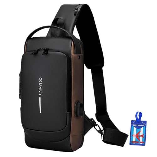 Image of OCEANEVO Stylish Anti Theft Crossbody Sling Bag for Men WITH Luggage Tag, Chest Bag for Travel WITH Lock and USB Charging Port