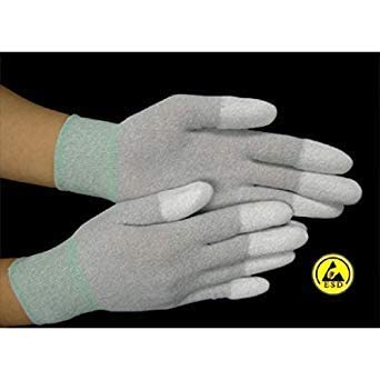 TERCEL- Carbon Fiber ESD Antistatic Top Fit Finger PU Coated Hand Gloves. Qty-5 Pairs