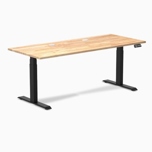 Image of Desky Dual Rubberwood Sit Stand Desk Natural Timber 48 inch Matte Black