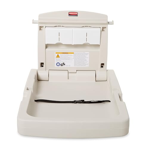 Rubbermaid Commercial Products Vertical Baby Changing Station, Light Platinum, Wall-Mounted Fold-Down Diaper Change Table with Safety Straps for...