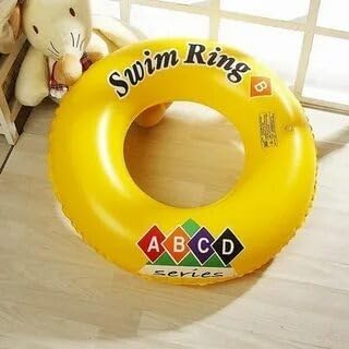 Kids Inflatable Swim Ring Pool Float Tube | Yellow ABC Print Swimming Ring for Children | Lightweight Water Float for Pool & Beach